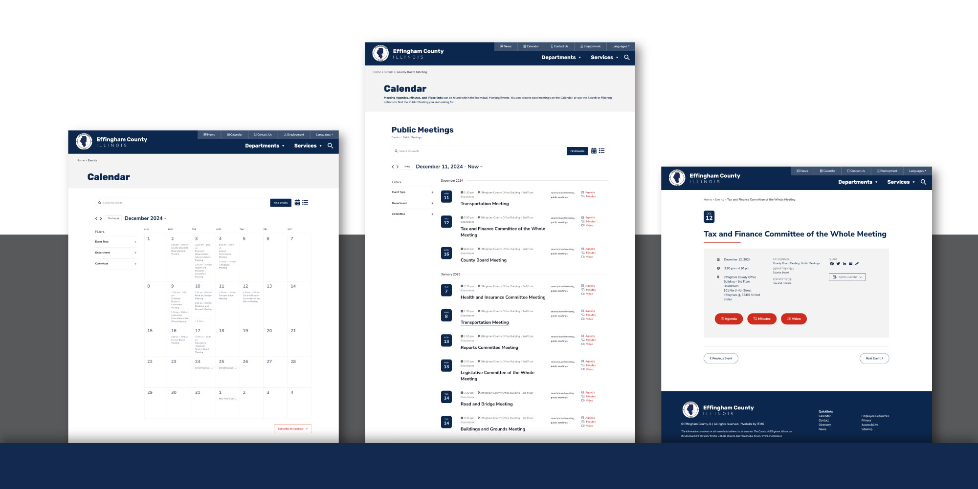 Screenshots of Effingham County Website Calendar & Public Meeting Features