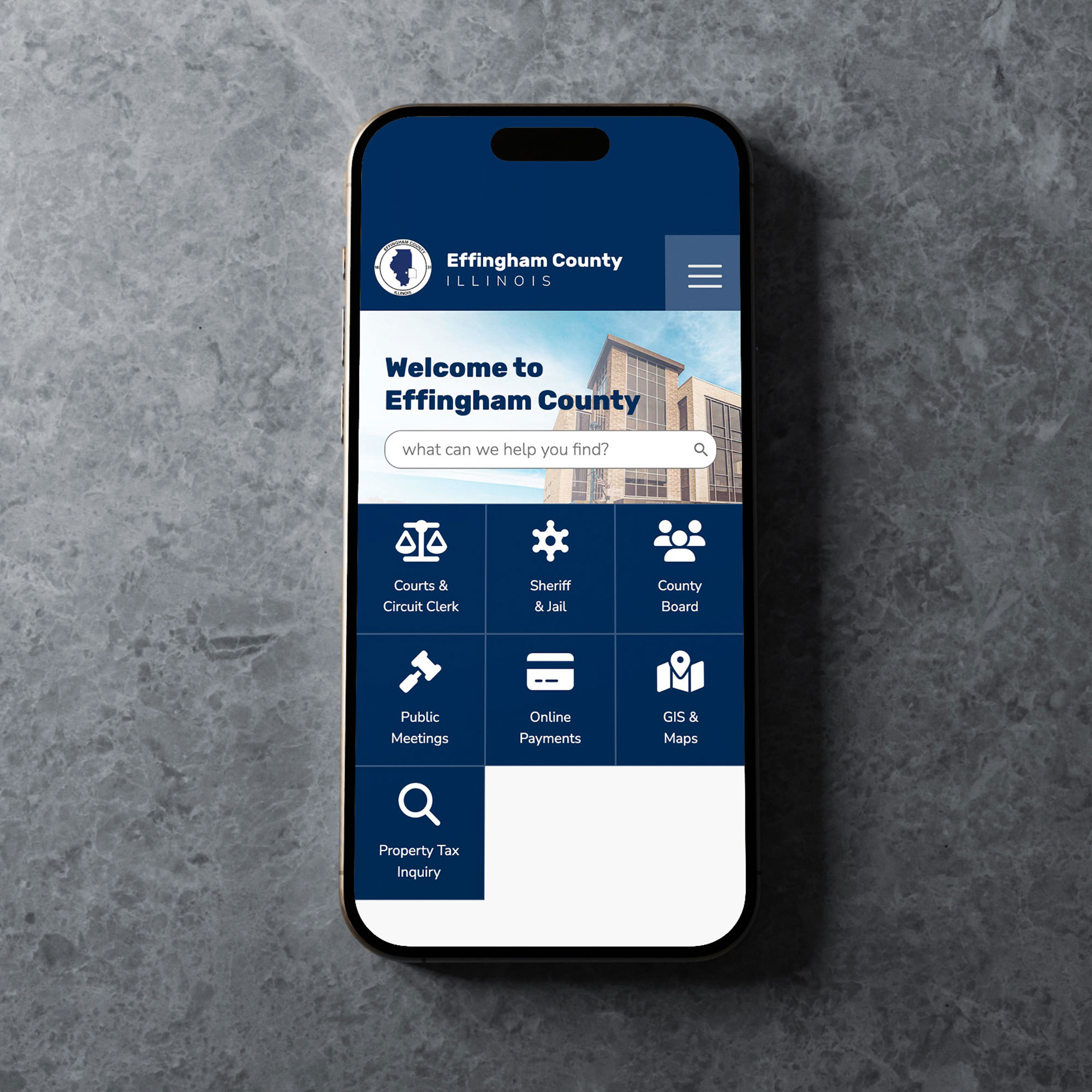 Mockup of Effingham County Website on a. Smartphone